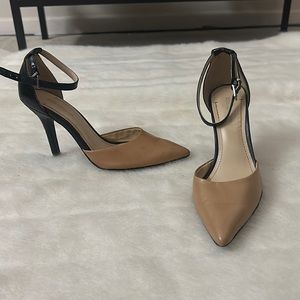 BCBGeneration Women size 6 Dillyn Camel Ankle Strap Heels Leather Pointe…